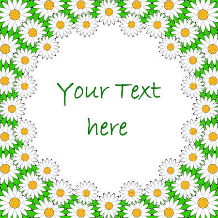 Design colorful chamomile background for text. Floral decorative circular frame. Vector-art illustrationのイラスト素材