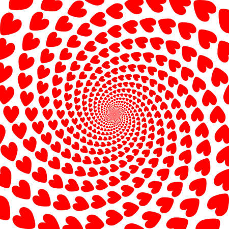 Design red heart spiral motion backdrop. Valentines Day card. Vector-art illustrationのイラスト素材