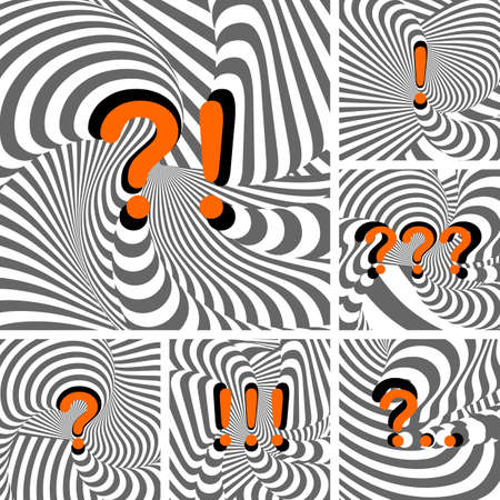 Design punctuation marks set. Question and exclamation marks. Strip waving lines textured font. Vector-art illustrationのイラスト素材