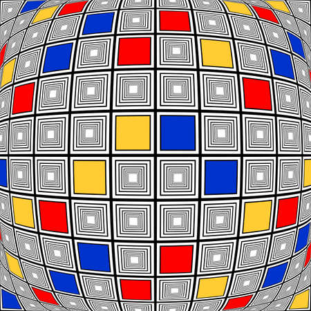Design colorful warped checked mosaic pattern. Abstract convex textured background. Vector artのイラスト素材