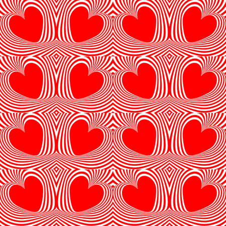 Design seamless swirl movement stripy pattern. Abstract red hearts and twisted lines background. Speckled texture. Vector artのイラスト素材
