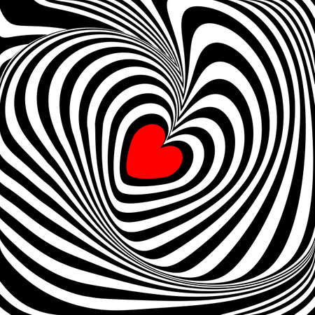Design heart whirl illusion background. Abstract stripy distortion backdrop. Vector-art illustrationのイラスト素材