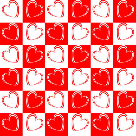 Design seamless red hearts pattern. Abstract checked geometric background. Vector artのイラスト素材