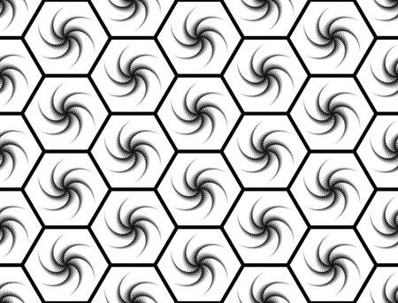 Design seamless monochrome hexagon geometric pattern. Abstract stripy background decorated with...