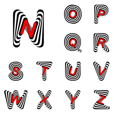 Design ABC letters from N to Z. Strip twisting lines textured font. Vector-art illustrationのイラスト素材