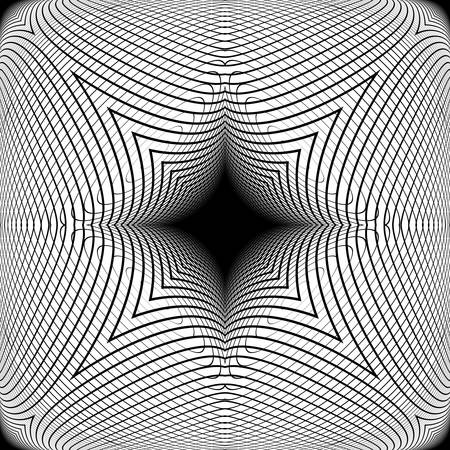 Design monochrome warped grid pattern. Abstract latticed textured background. Vector art. No gradientのイラスト素材