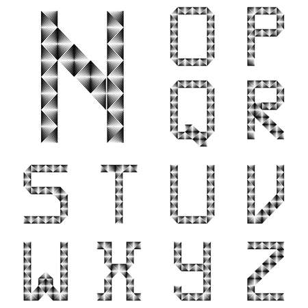 Design ABC letters from N to Z. Strip lines textured font. Vector-art illustration. No gradientのイラスト素材