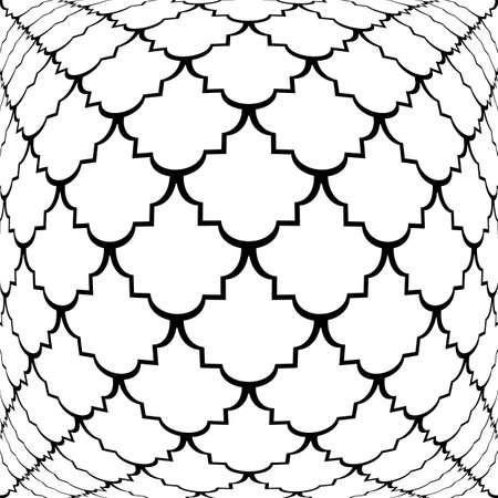 Design warped monochrome convex pattern. Abstract grid textured background. Vector artのイラスト素材