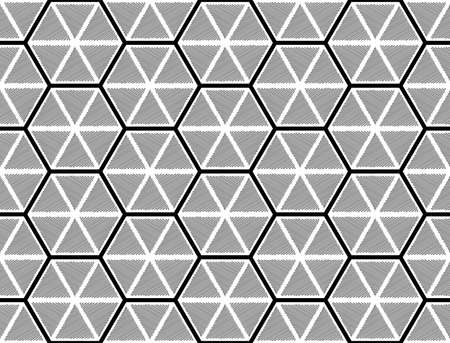 Design seamless monochrome hexagon geometric pattern. Abstract doodle lines textured background....