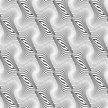 Design seamless monochrome waving pattern. Abstract diagonal twisted lines textured background. Vector art. No gradientのイラスト素材