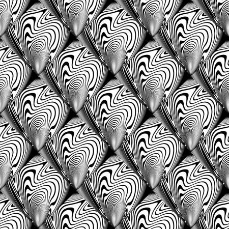 Design seamless monochrome waving lines pattern. Abstract textured background. Vector art. No gradientのイラスト素材