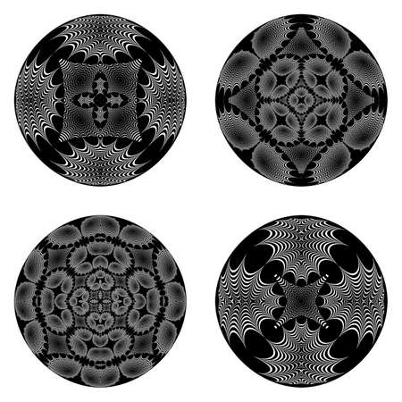 A set of design circle elements. Abstract monochrome decorative backdrop. Vector art. No gradientのイラスト素材
