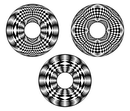 A set of design circle elements. Abstract monochrome decorative backdrop. Vector art. No gradientのイラスト素材