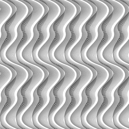 Design seamless monochrome waving pattern. Abstract lines background. Vector art. No gradientのイラスト素材