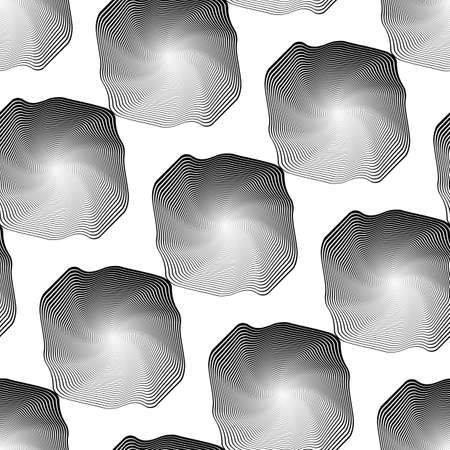 Design seamless monochrome illusion pattern. Abstract stripe torsion background. Vector art. No gradientのイラスト素材