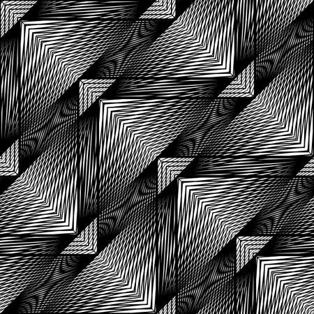 Design seamless monochrome geometric pattern. Abstract illusion background. Vector art. No gradientのイラスト素材