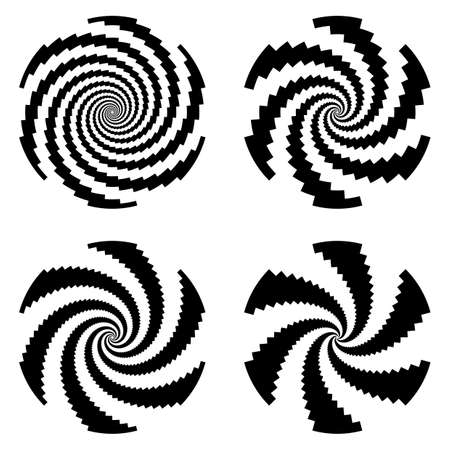 Set of design monochrome spiral movement illusion backgrounds. Abstract design elements. Vector-art illustrationのイラスト素材