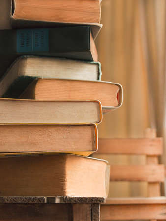 Book stacking on the table. Back to school.の写真素材