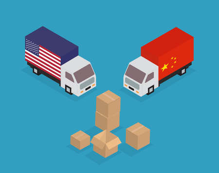 China, United States trade war concept. Vector illustration.のイラスト素材
