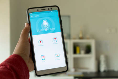 Negeri Sembilan, Malaysia - August 29, 2018: Stethoscope application on smartphone. It is an application to help medical students in daily hospital rounds.のeditorial素材