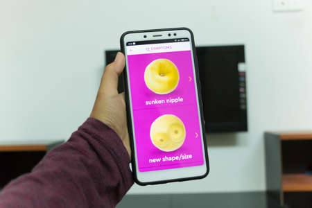 Negeri Sembilan, Malaysia - August 30, 2018: KnowYourLemons application on smartphone. It is a breast health application dedicated for every woman's phone.のeditorial素材