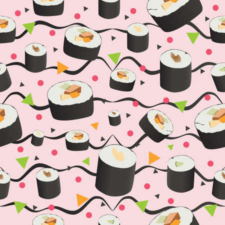 Vector illustration sushi roll seamless patternのイラスト素材