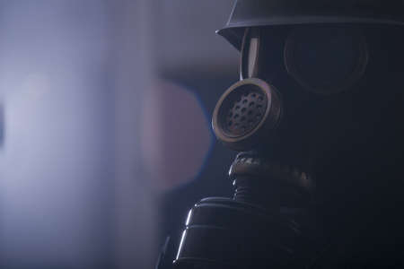 Portrait of man in gas maskの写真素材