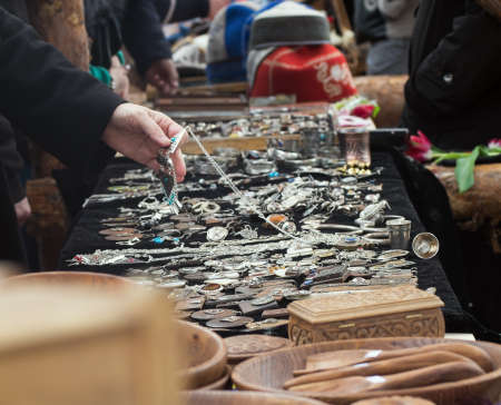 selling silver jewelry on the marketの写真素材