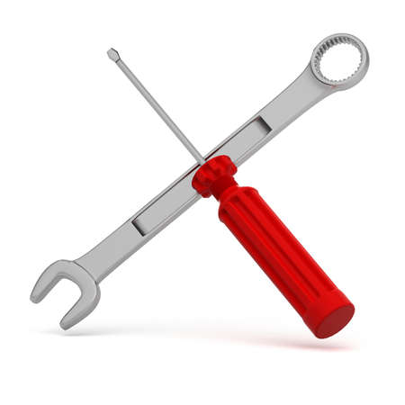 Wrench and screwdriver on white background  Isolated 3d renderingの写真素材