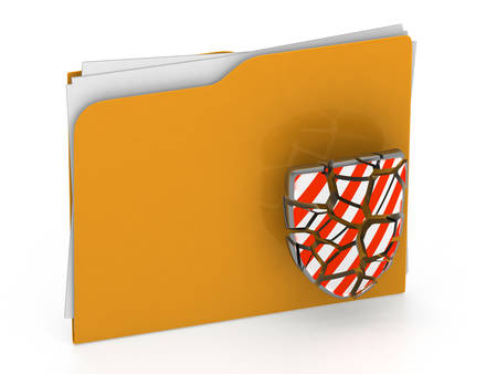 3d illustration of broken security folder - virus concept - 3d rendering - isolated on white backgroundの写真素材