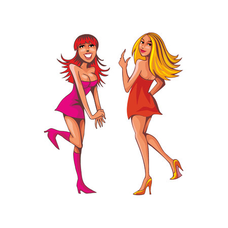 dancing happy girlsのイラスト素材