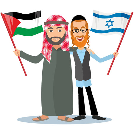 Jew with arab with flagsのイラスト素材