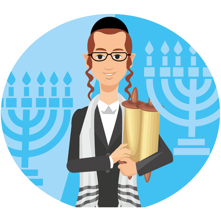 orthodox jew, hassid, rabbi, with Payot and Kippah, torahのイラスト素材