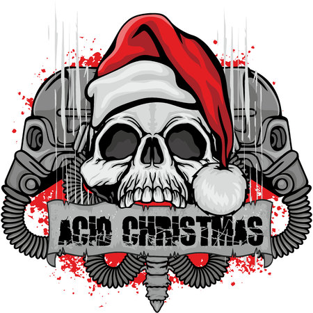 Christmas skull-grunge design for t-shirt.のイラスト素材