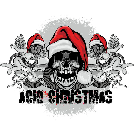 Christmas skull-grunge.vintage design t-shirts.のイラスト素材
