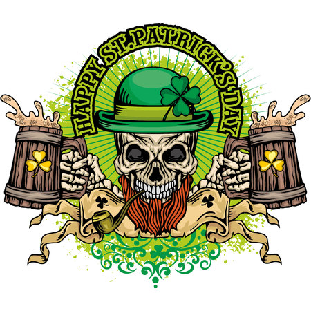 Irish coat of arms with skull and clover, grunge vintage design t-shirts.のイラスト素材