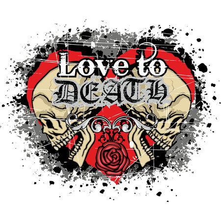 valentines skull with heart, grunge vintage design t shirtsのイラスト素材