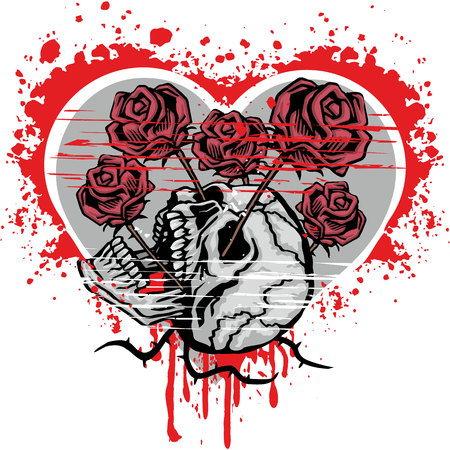 valentines skull with heart, grunge vintage designのイラスト素材