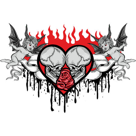Valentine's skull with heart, grunge vintage design for t-shirts.のイラスト素材