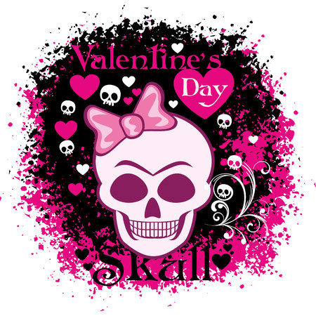 Valentine skull with heart, grunge vintage design for t-shirts.のイラスト素材