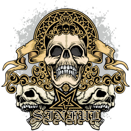 Gothic coat of arms with skull, grunge vintage design t shirtsのイラスト素材