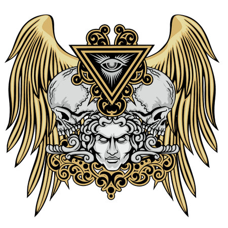 Gothic coat of arms with skull, grunge vintage design t shirtsのイラスト素材