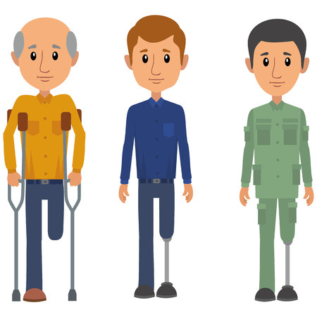 disabled man stands on crutchesのイラスト素材