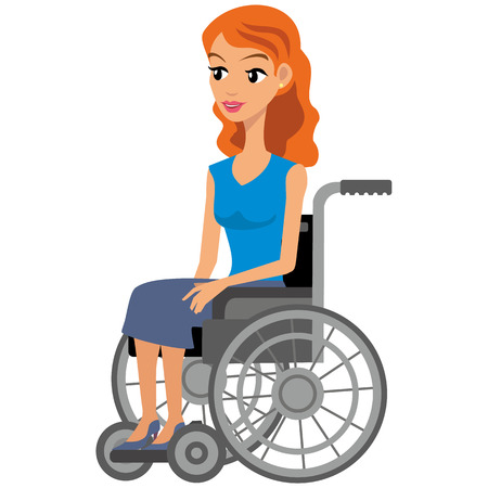 Disabled girl sitting in a wheelchair, people, wheelchair, wheel, chairのイラスト素材
