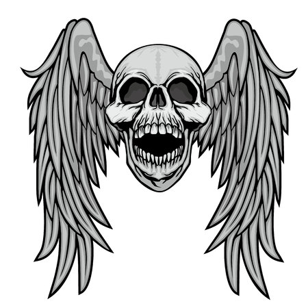 Gothic sign with skull and wings grunge vintage design t shirtsのイラスト素材