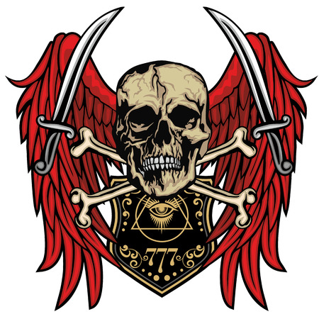 Gothic sign with skull and wings grunge vintage design t shirtsのイラスト素材