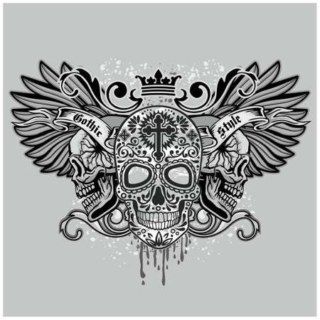 Gothic sign with skull, grunge vintage design t shirtsのイラスト素材