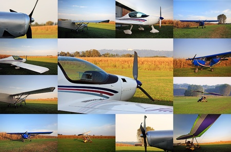Mosaic of airplanes in a grain fieldの写真素材