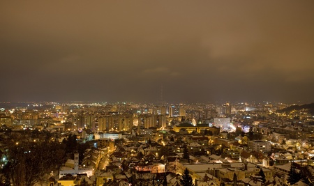 City of Sibiu in the night, Romaniaの写真素材