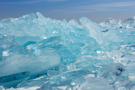 Lake Baikal in spring. Broken ice on the shore.の写真素材